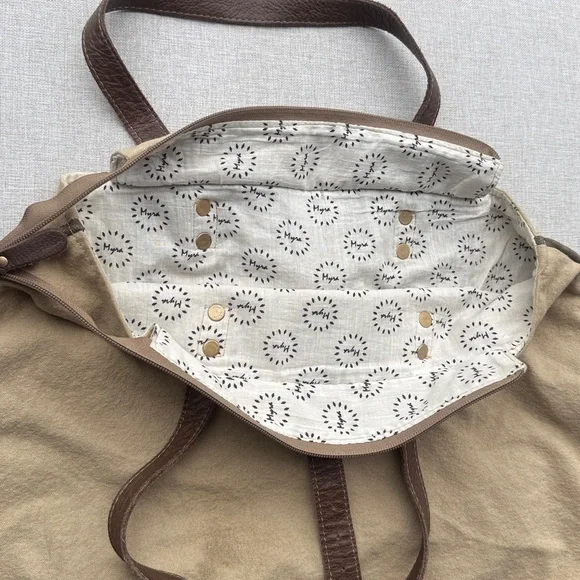 Myra Tote Bag Brown Le Cafe De La Place Provence Cotton and Leather - Picture 10 of 14